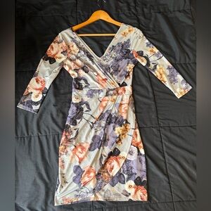 Fashion Nova Floral Wrap Dress - Red, Purple, Cream